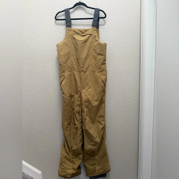 REI Co op Powderbound Insulated Bib Snow Pants Mens Tan Camel Ski Snowboard Gorp - Picture 1 of 5